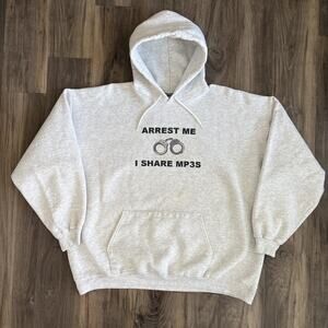 Vintage Arrest Me I Share MP3s Hoodie Men's Size XL Gray RARE Democracy